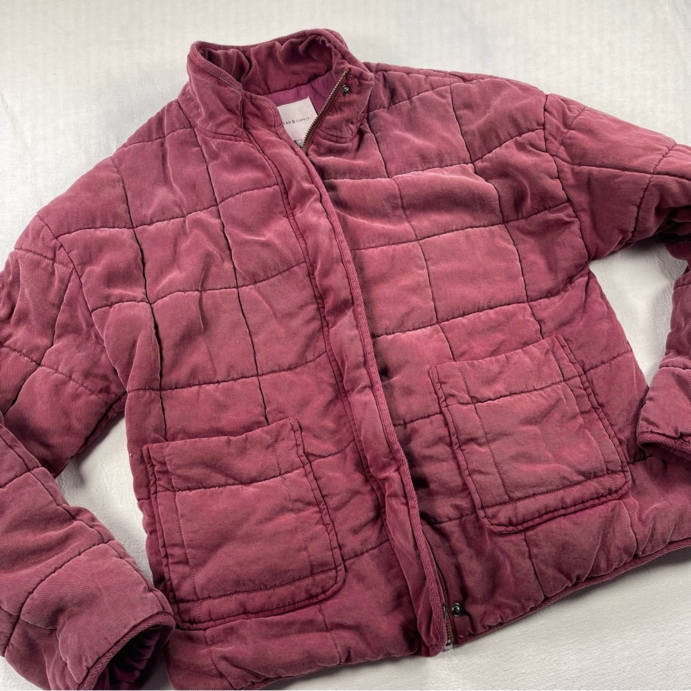Thread & Supply Quilted Puffer Jacket in crushed berry large fall cozy